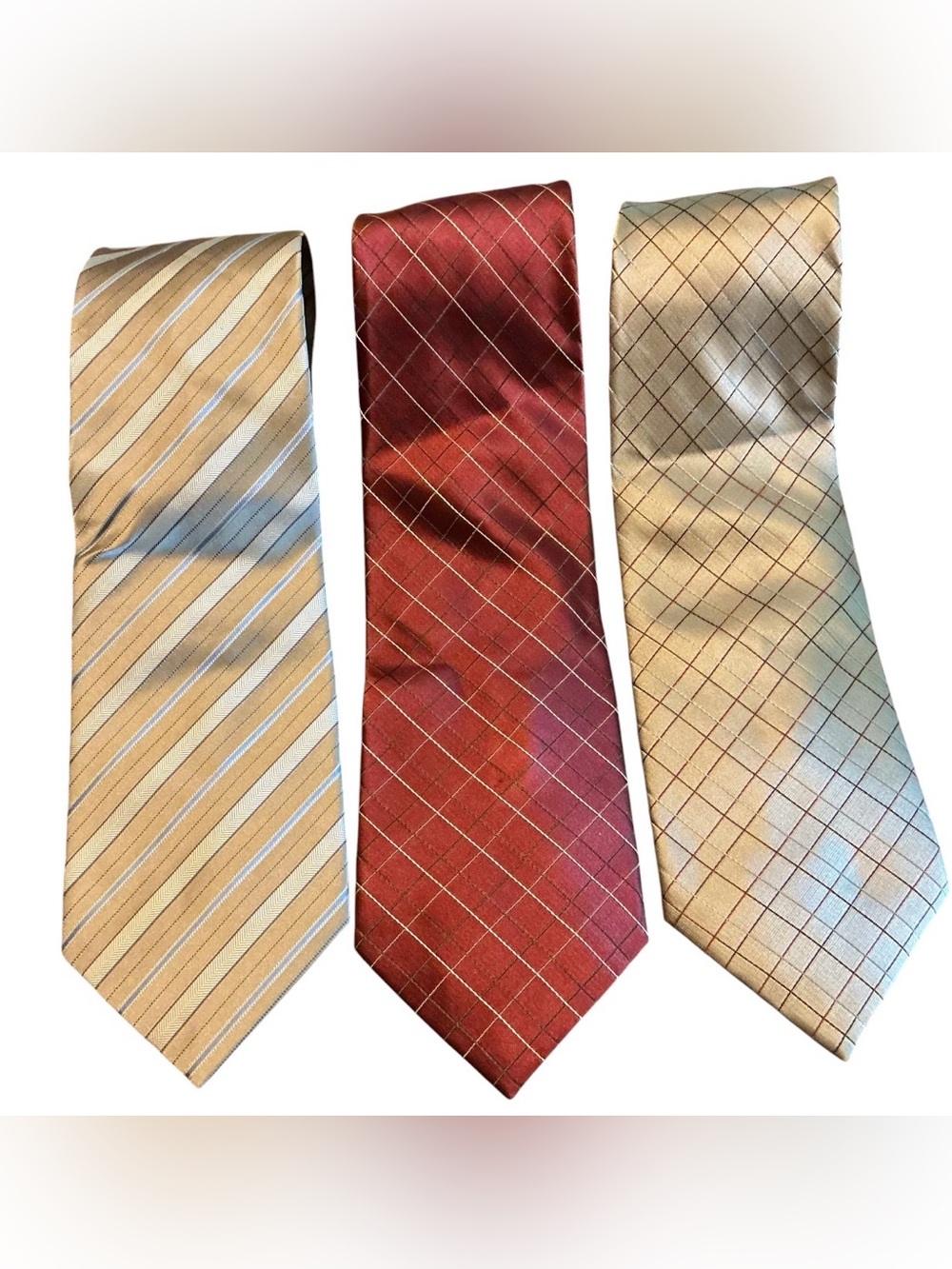 Calvin Klein Men’s 100% Silk Neckties Lot of 3 Plaid Striped Designer Ties
